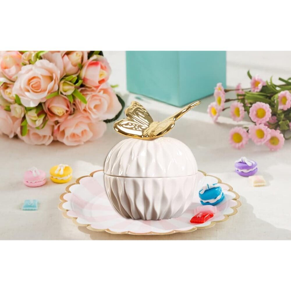 Golden Cute Butterfly Jewelry Storage Box - Charming 4.2" Ceramic Keepsake - Picture 5 of 5